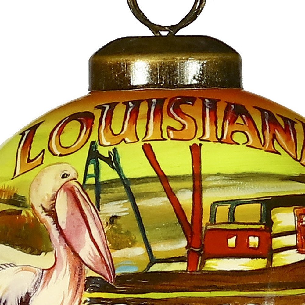 Louisiana Hand Painted Green Brown And Yellow Glass Ball Ornament HomeRoots