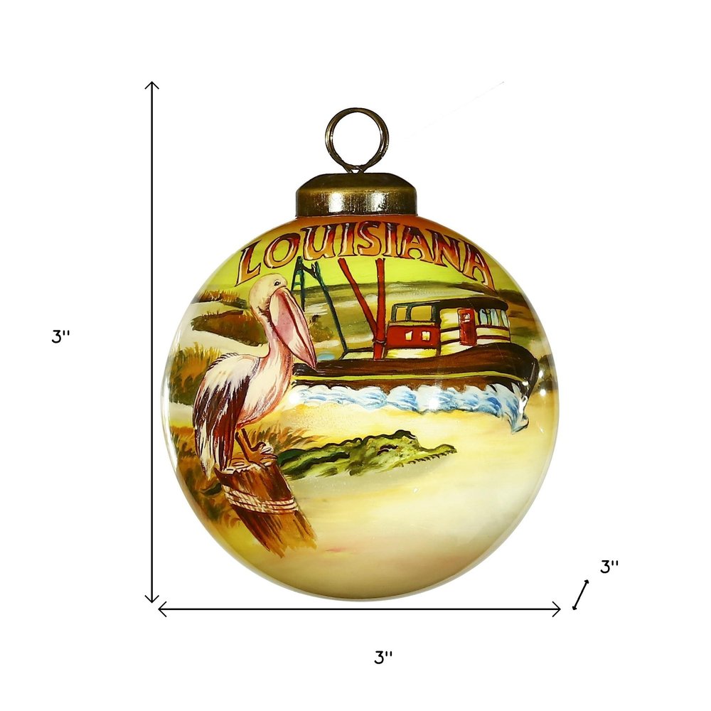 Louisiana Hand Painted Green Brown And Yellow Glass Ball Ornament HomeRoots