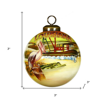 Louisiana Hand Painted Green Brown And Yellow Glass Ball Ornament HomeRoots