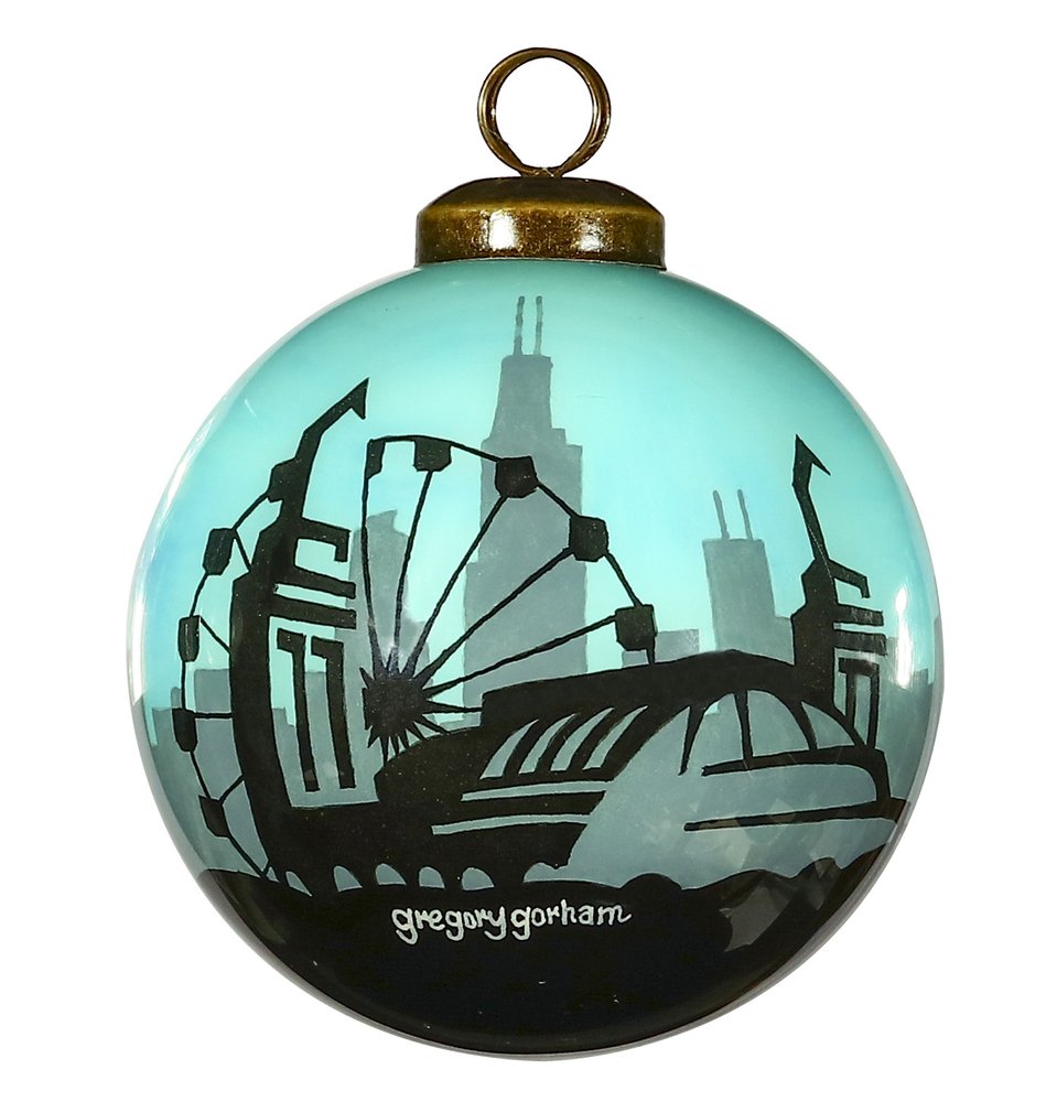 Chicago Hand Painted Black And Blue Glass Ball Ornament HomeRoots