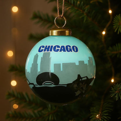 Chicago Hand Painted Black And Blue Glass Ball Ornament HomeRoots