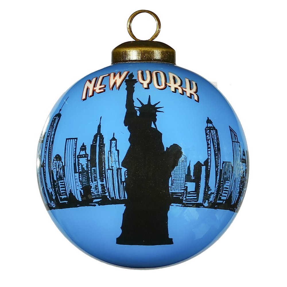 New York City Hand Painted Blue And Black Glass Ball Ornament HomeRoots
