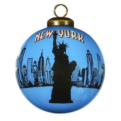 New York City Hand Painted Blue And Black Glass Ball Ornament HomeRoots