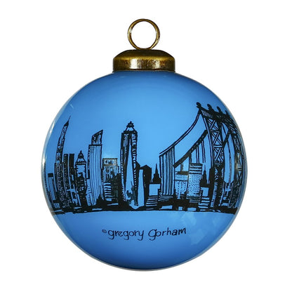 New York City Hand Painted Blue And Black Glass Ball Ornament HomeRoots