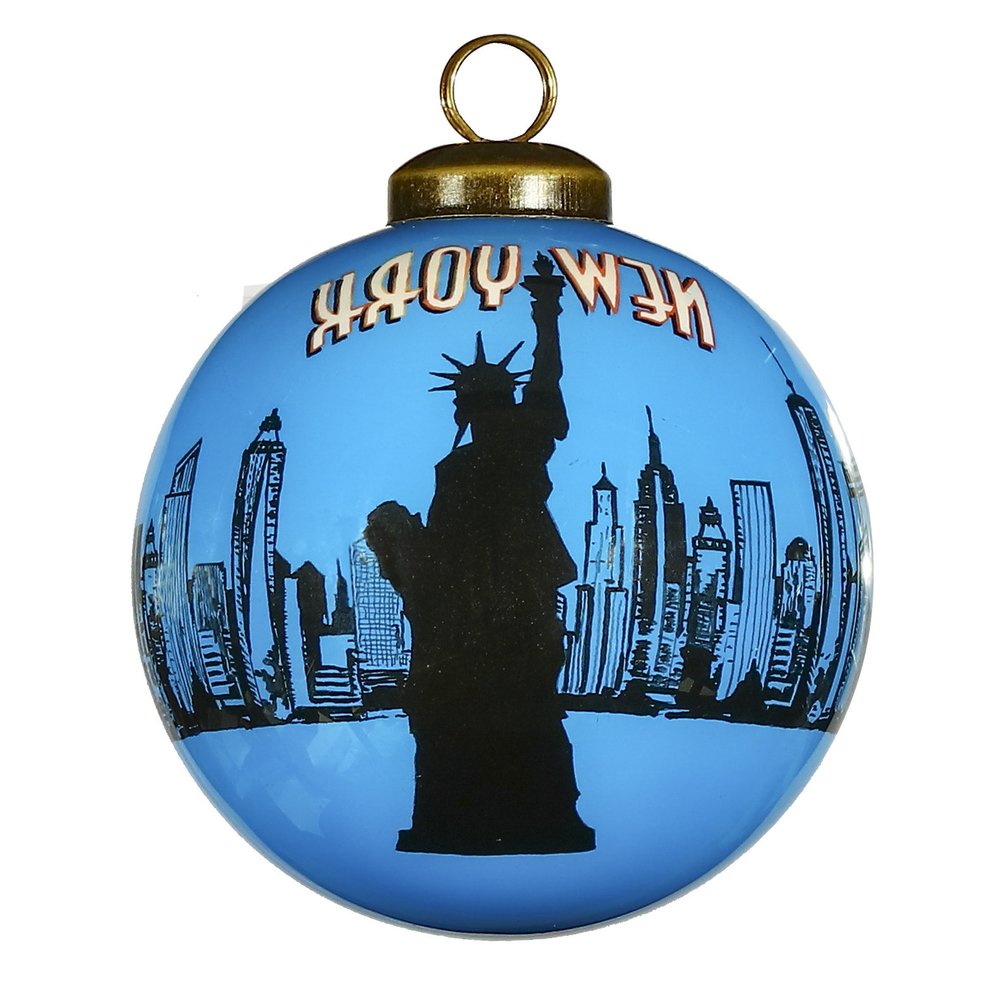 New York City Hand Painted Blue And Black Glass Ball Ornament HomeRoots