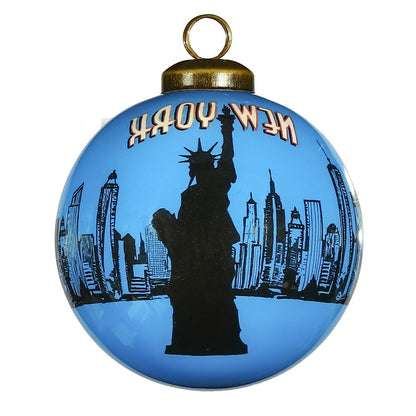 New York City Hand Painted Blue And Black Glass Ball Ornament HomeRoots