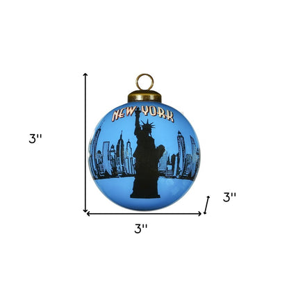 New York City Hand Painted Blue And Black Glass Ball Ornament HomeRoots