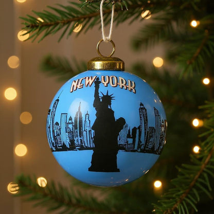 New York City Hand Painted Blue And Black Glass Ball Ornament HomeRoots