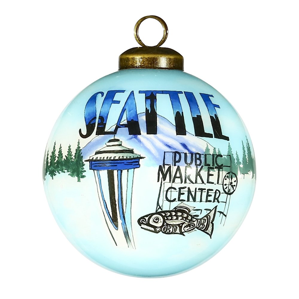 Seattle Hand Painted Blue Green And Black Glass Ball Ornament HomeRoots
