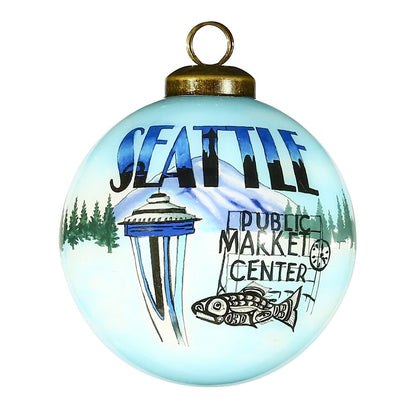 Seattle Hand Painted Blue Green And Black Glass Ball Ornament HomeRoots
