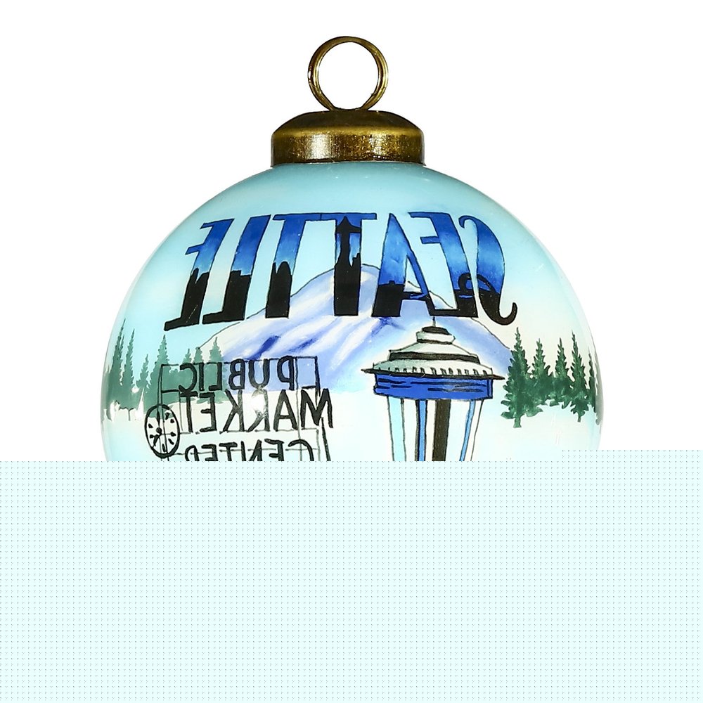 Seattle Hand Painted Blue Green And Black Glass Ball Ornament HomeRoots