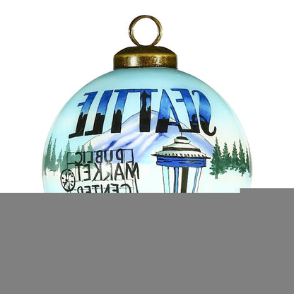 Seattle Hand Painted Blue Green And Black Glass Ball Ornament HomeRoots