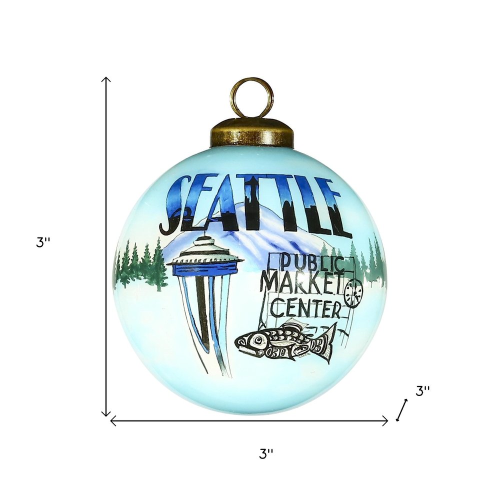 Seattle Hand Painted Blue Green And Black Glass Ball Ornament HomeRoots