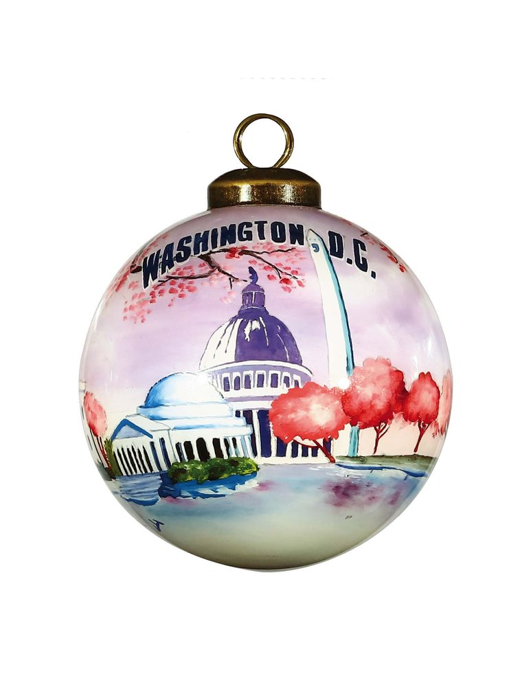 Washington DC Hand Painted Pink Purple And Blue Glass Ball Ornament HomeRoots