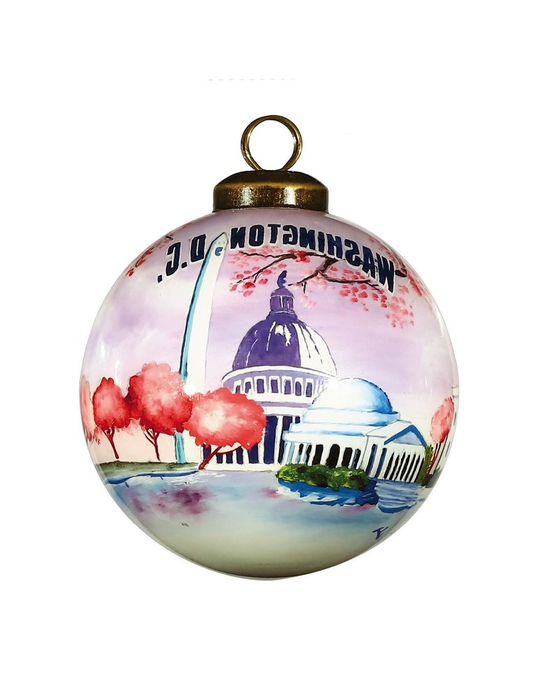 Washington DC Hand Painted Pink Purple And Blue Glass Ball Ornament HomeRoots