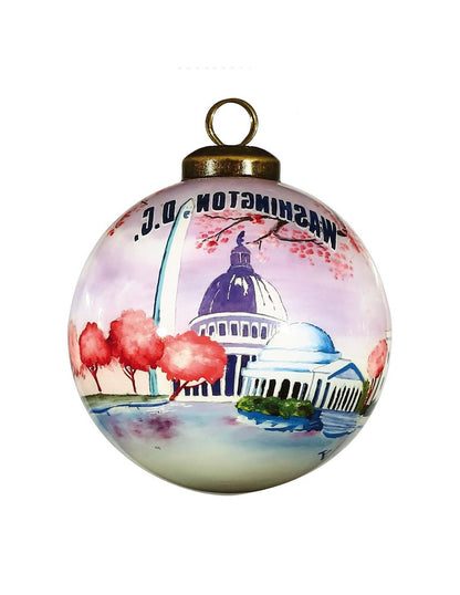 Washington DC Hand Painted Pink Purple And Blue Glass Ball Ornament HomeRoots