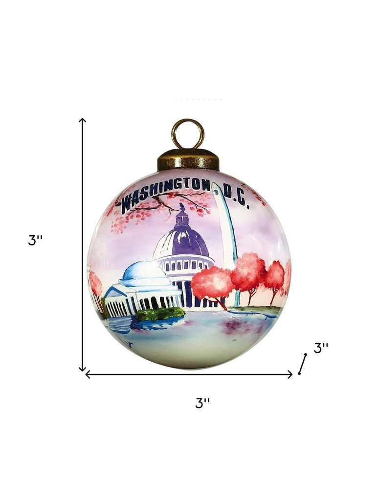 Washington DC Hand Painted Pink Purple And Blue Glass Ball Ornament HomeRoots