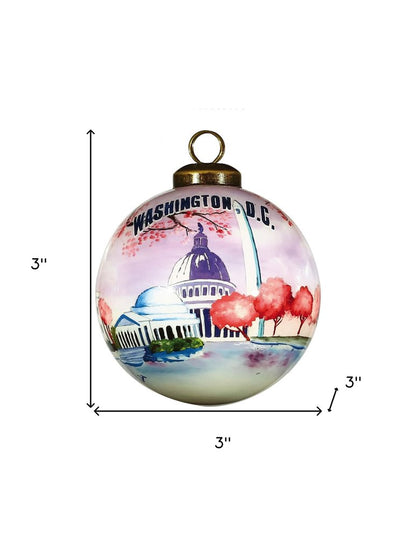 Washington DC Hand Painted Pink Purple And Blue Glass Ball Ornament HomeRoots