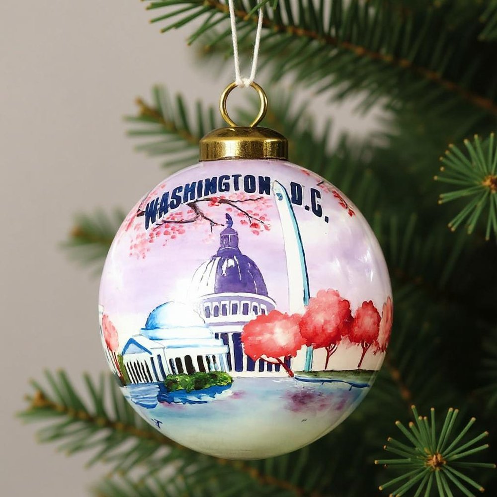 Washington DC Hand Painted Pink Purple And Blue Glass Ball Ornament HomeRoots