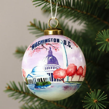 Washington DC Hand Painted Pink Purple And Blue Glass Ball Ornament HomeRoots