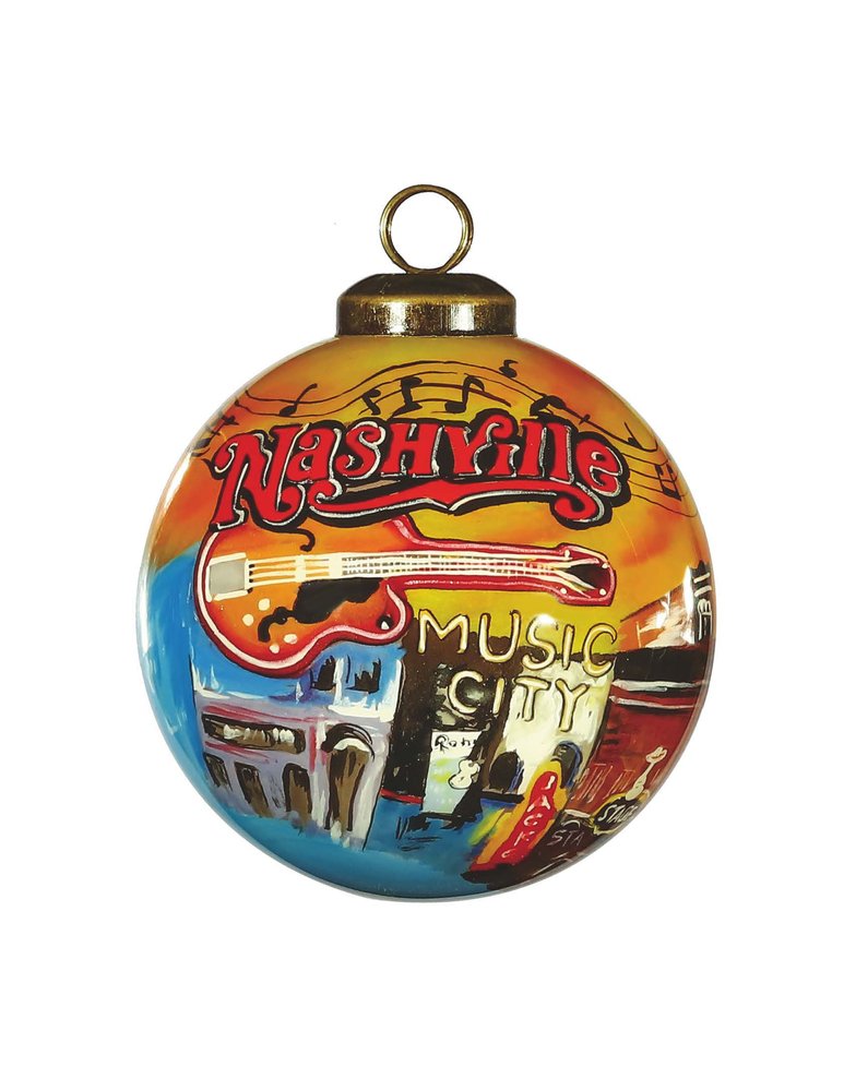 Nashville Hand Painted Red And Blue Glass Ball Ornament HomeRoots