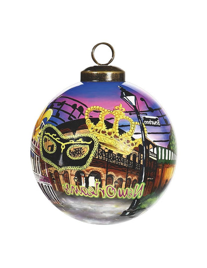 New Orleans Hand Painted Purple Gold And Brown Glass Ball Ornament HomeRoots