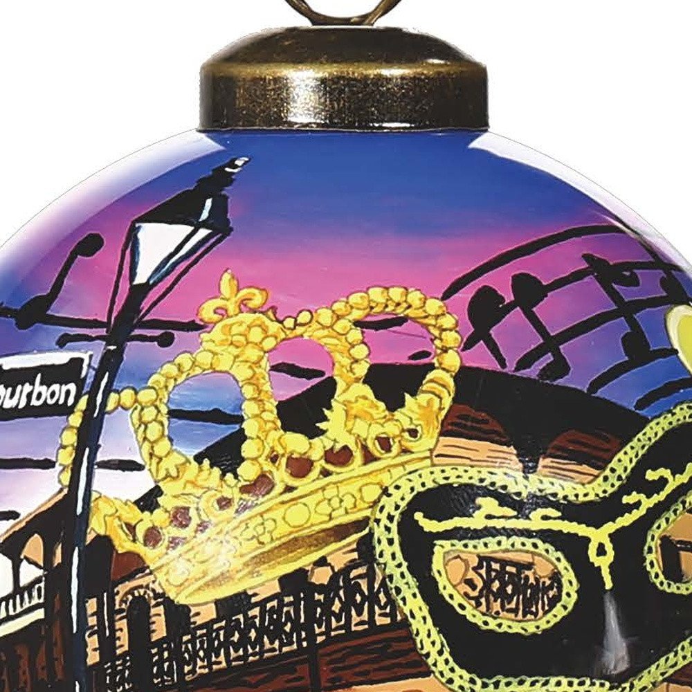 New Orleans Hand Painted Purple Gold And Brown Glass Ball Ornament HomeRoots