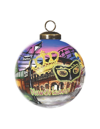 New Orleans Hand Painted Purple Gold And Brown Glass Ball Ornament HomeRoots