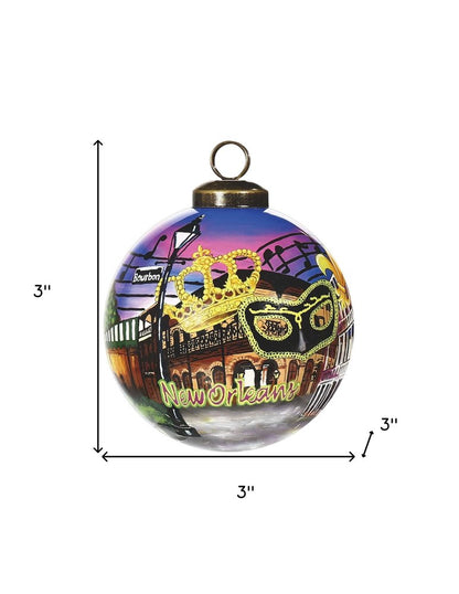 New Orleans Hand Painted Purple Gold And Brown Glass Ball Ornament HomeRoots