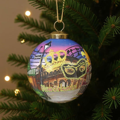 New Orleans Hand Painted Purple Gold And Brown Glass Ball Ornament HomeRoots