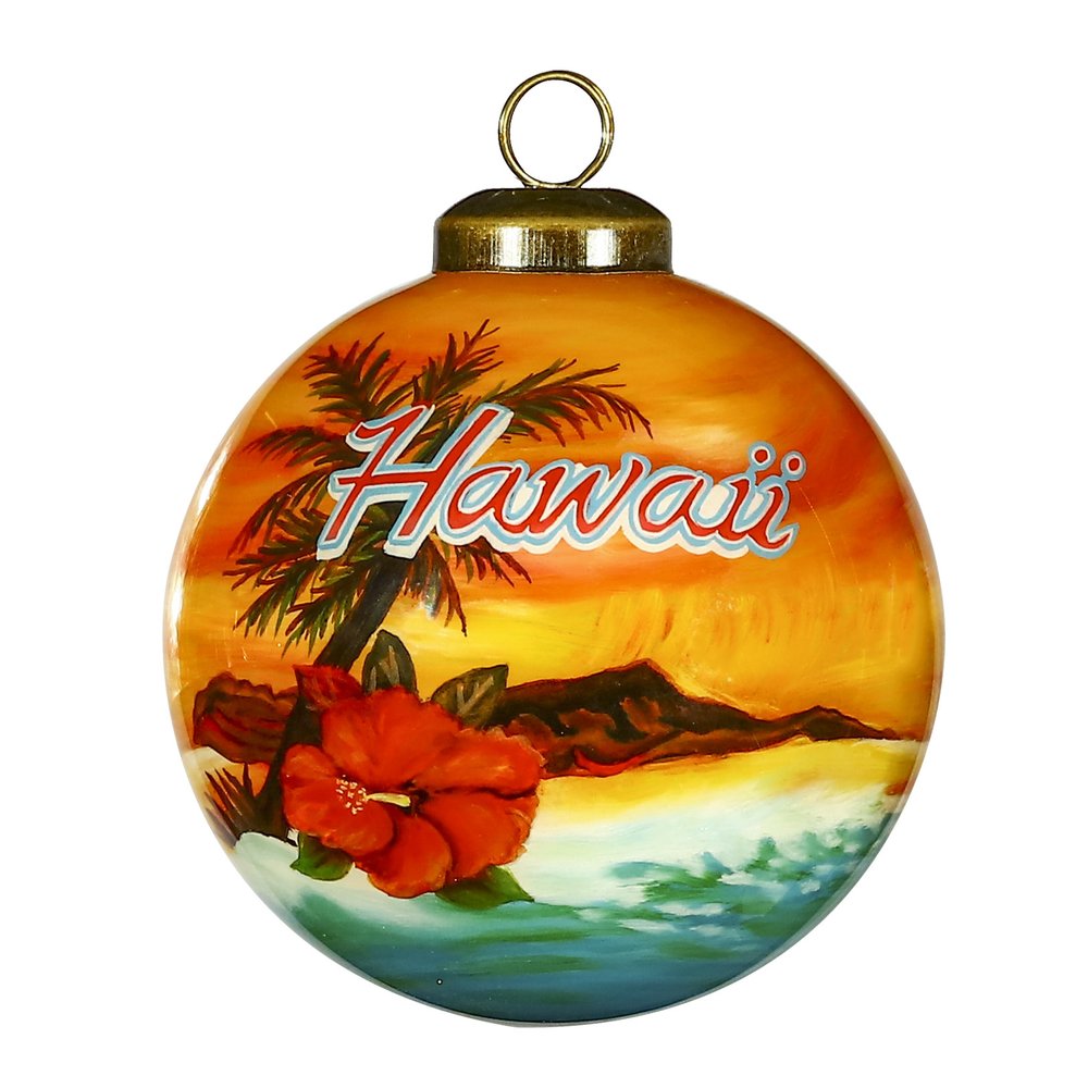Hawaii Hand Painted Red Blue And Green Glass Ball Ornament HomeRoots