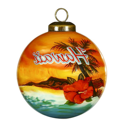 Hawaii Hand Painted Red Blue And Green Glass Ball Ornament HomeRoots