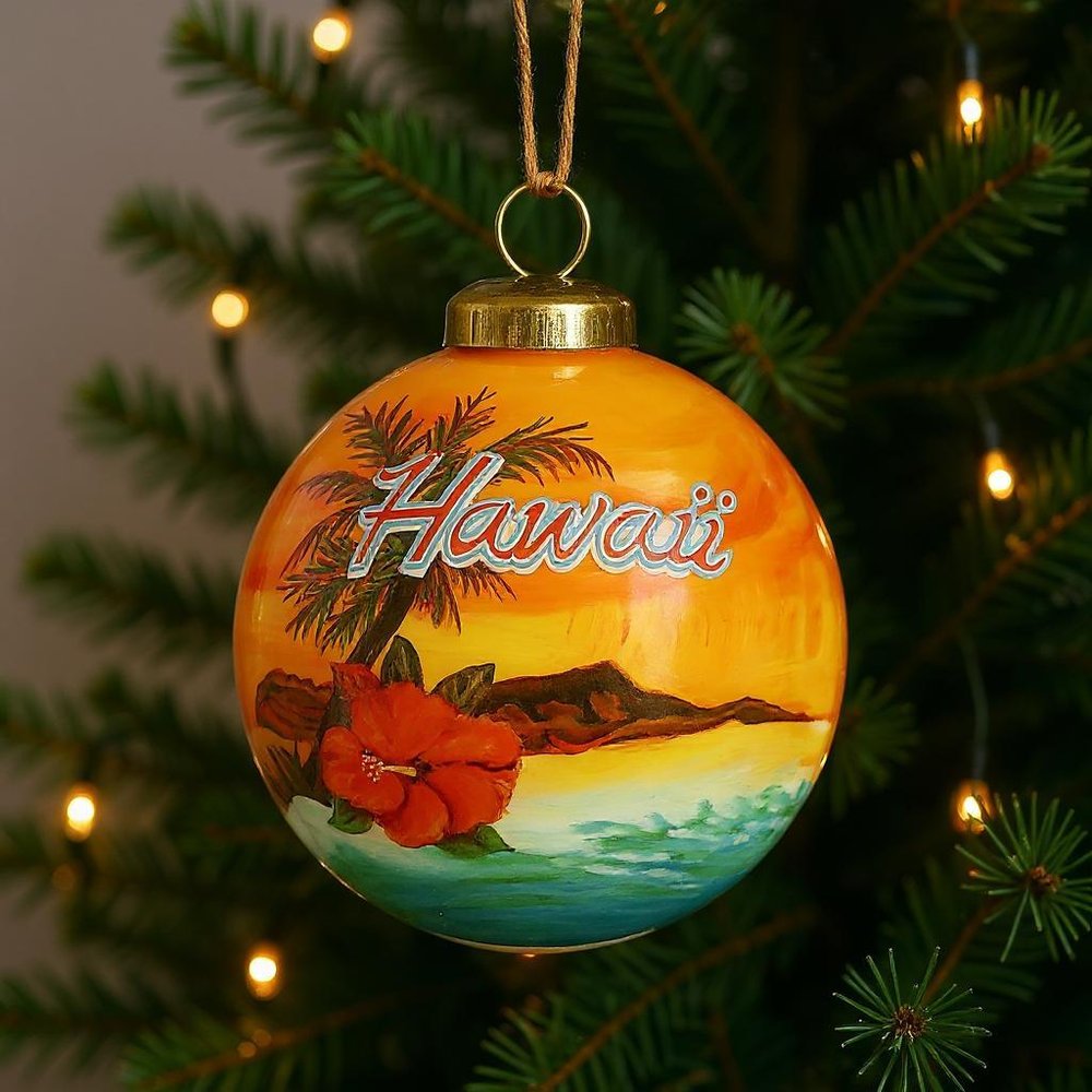 Hawaii Hand Painted Red Blue And Green Glass Ball Ornament HomeRoots