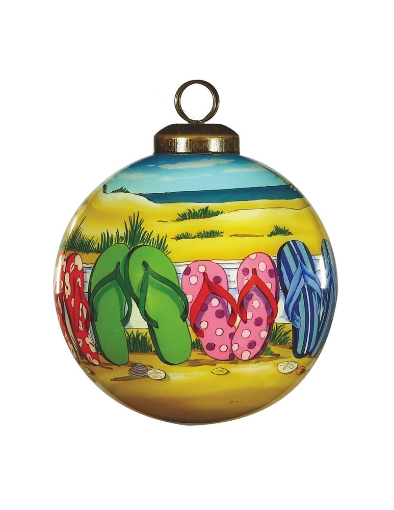 Flip Flop Beach Hand Painted Green Yellow And Blue Glass Ball Ornament HomeRoots
