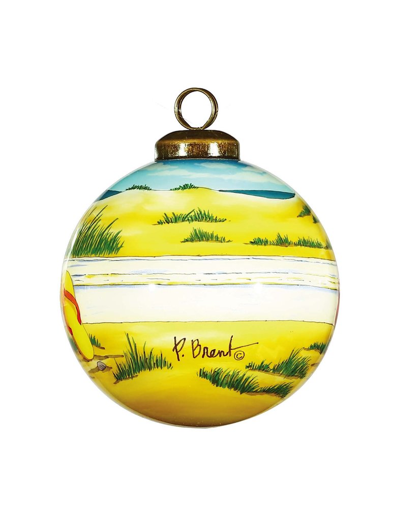 Flip Flop Beach Hand Painted Green Yellow And Blue Glass Ball Ornament HomeRoots