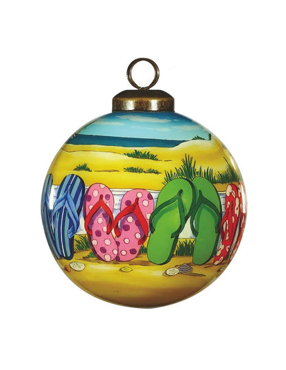 Flip Flop Beach Hand Painted Green Yellow And Blue Glass Ball Ornament HomeRoots
