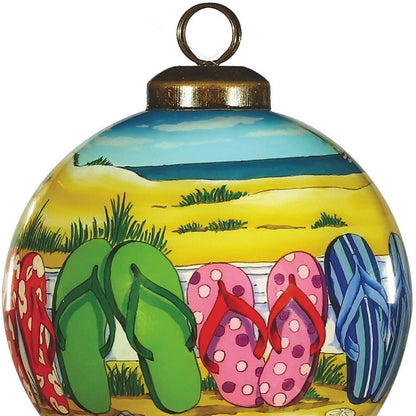 Flip Flop Beach Hand Painted Green Yellow And Blue Glass Ball Ornament HomeRoots