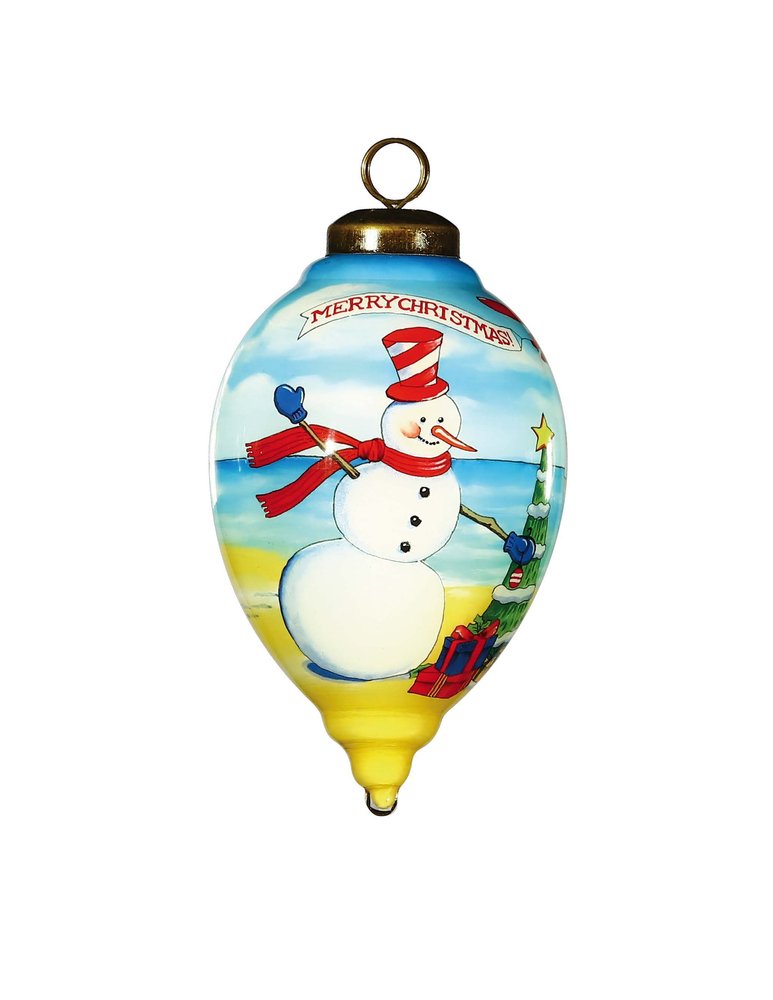 Frostyes Beach Fun Hand Painted White Yellow And Blue Glass Finial Ornament HomeRoots