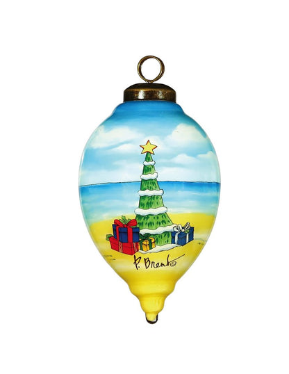 Frostyes Beach Fun Hand Painted White Yellow And Blue Glass Finial Ornament HomeRoots