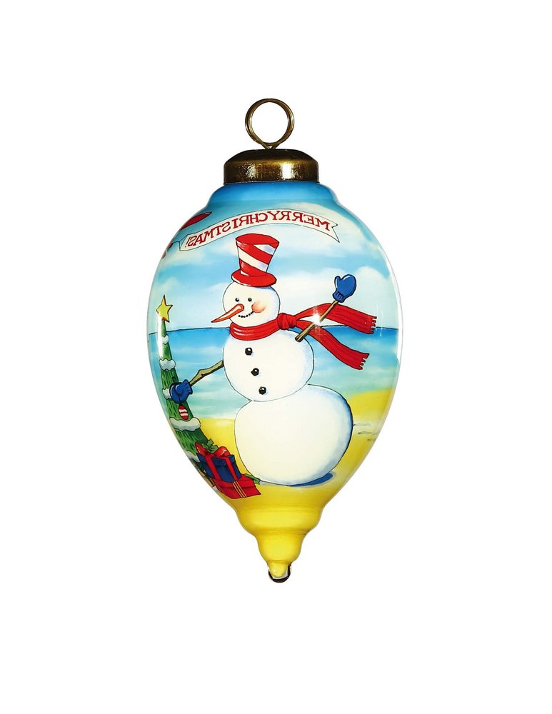 Frostyes Beach Fun Hand Painted White Yellow And Blue Glass Finial Ornament HomeRoots