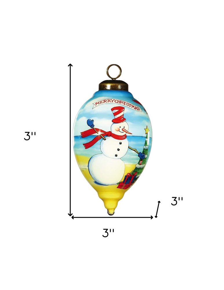 Frostyes Beach Fun Hand Painted White Yellow And Blue Glass Finial Ornament HomeRoots