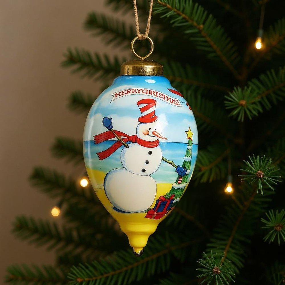 Frostyes Beach Fun Hand Painted White Yellow And Blue Glass Finial Ornament HomeRoots