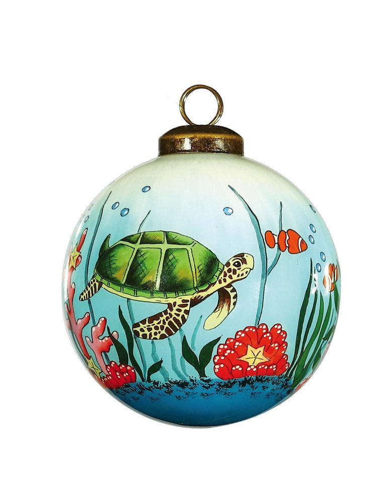 Sea Turtle Hand Painted Green Red And Blue Glass Ball Ornament HomeRoots