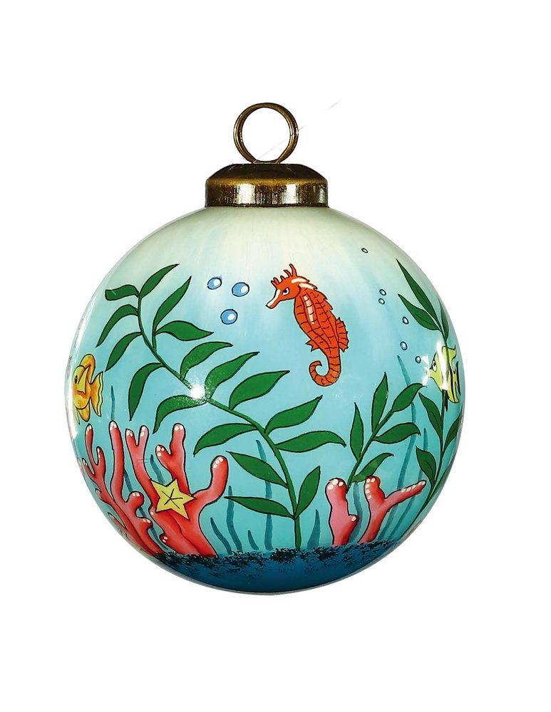 Sea Turtle Hand Painted Green Red And Blue Glass Ball Ornament HomeRoots
