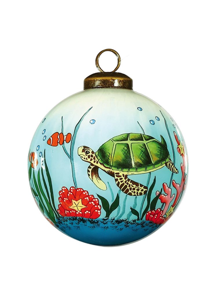 Sea Turtle Hand Painted Green Red And Blue Glass Ball Ornament HomeRoots