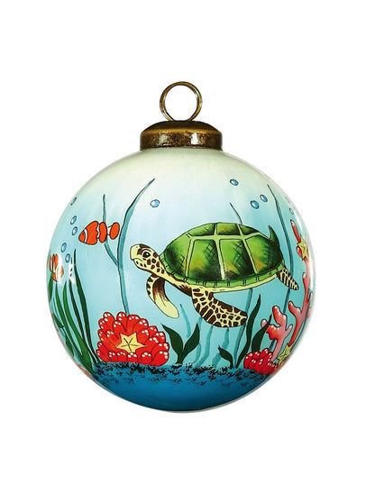 Sea Turtle Hand Painted Green Red And Blue Glass Ball Ornament HomeRoots