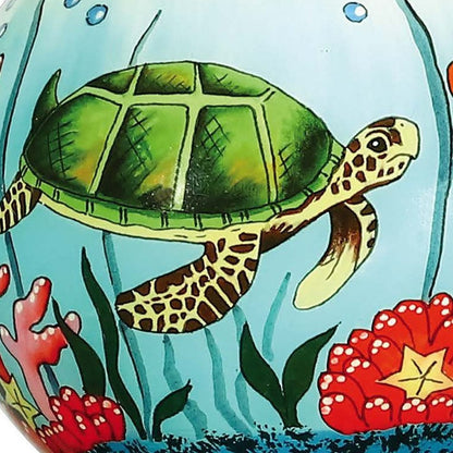 Sea Turtle Hand Painted Green Red And Blue Glass Ball Ornament HomeRoots