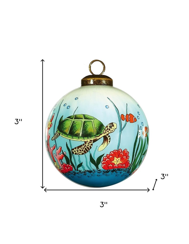Sea Turtle Hand Painted Green Red And Blue Glass Ball Ornament HomeRoots