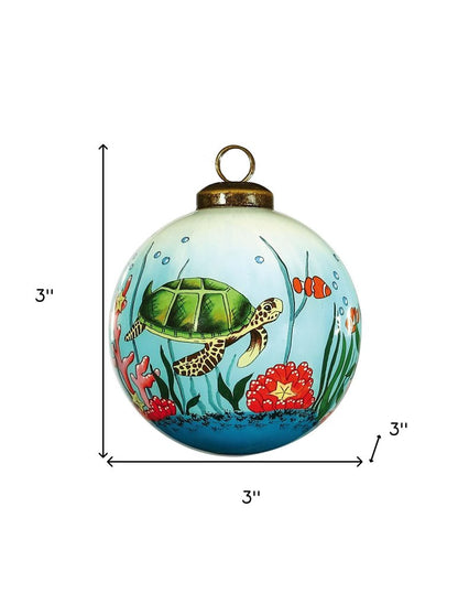 Sea Turtle Hand Painted Green Red And Blue Glass Ball Ornament HomeRoots