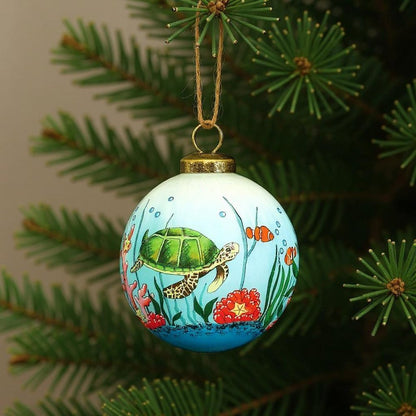 Sea Turtle Hand Painted Green Red And Blue Glass Ball Ornament HomeRoots